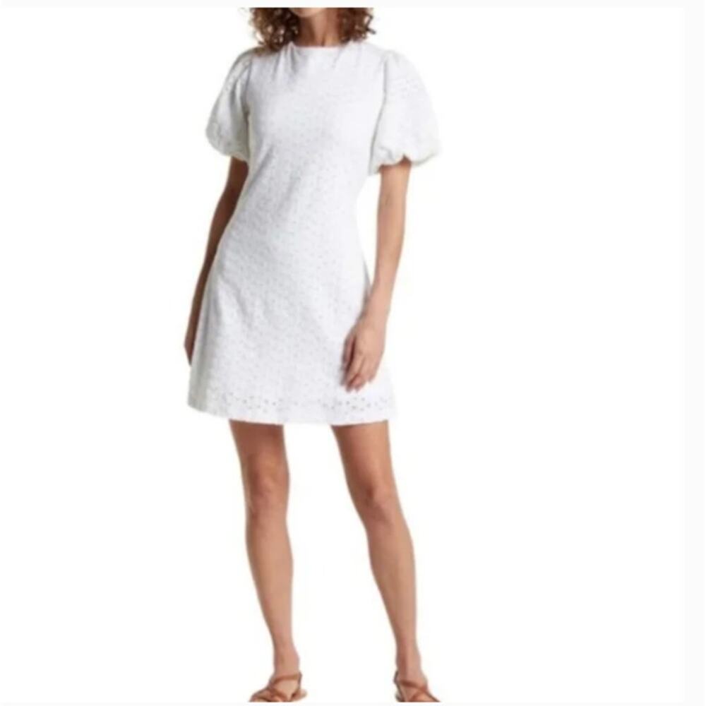 Free People Apricot Rose Puff Sleeve Eyelet Mini Dress White Sz XL FLAW